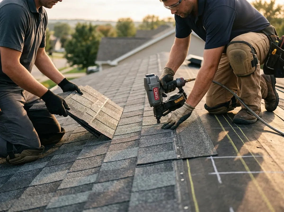 Professional roofer working on a residential roof in Lincolnshire